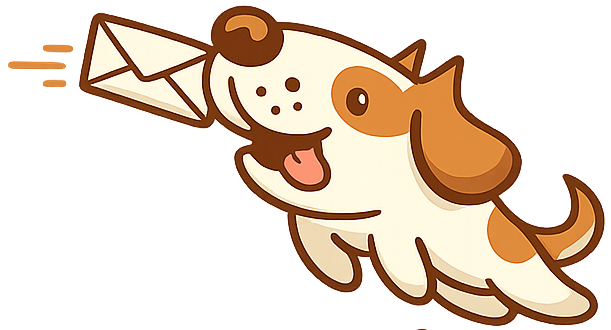 Otis the dog catching an envelope